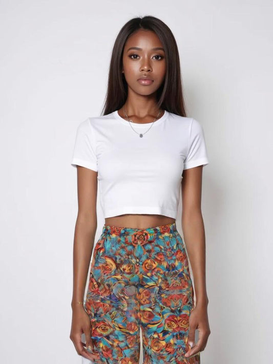 wide-leg pants Elegant Floral– Sophisticated and Stylish Ensemble elasticed waist wide legged trousers l