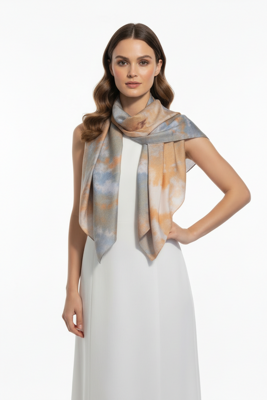 Handmade Ice-Dyed Silk Scarf – One-of-a-Kind Wearable Art | ice dyed water coloured effect Design