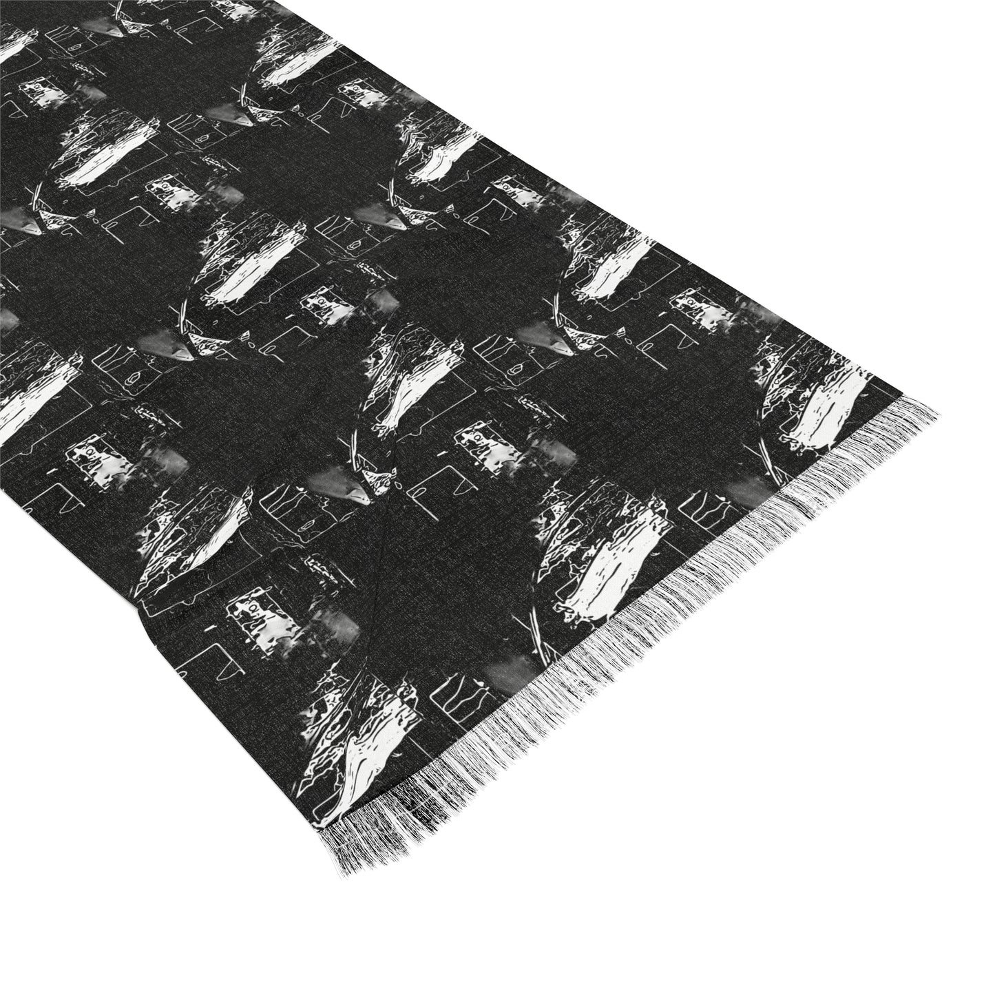 Light Scarf — Black & White Abstract Patterned Scarf