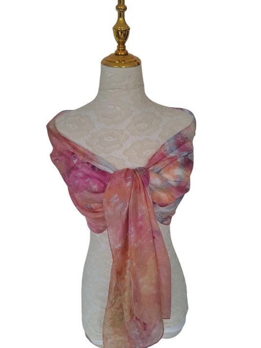 golden yellow and pink blossoms shawl, elegant bright colourful shawl.