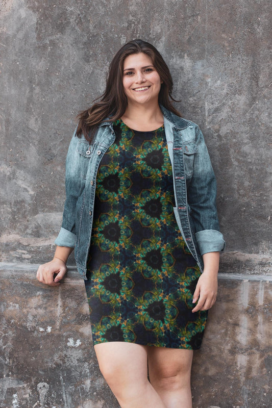 Geometric T-Shirt Dress: Midnight Bloom Oversized Spandex Blend