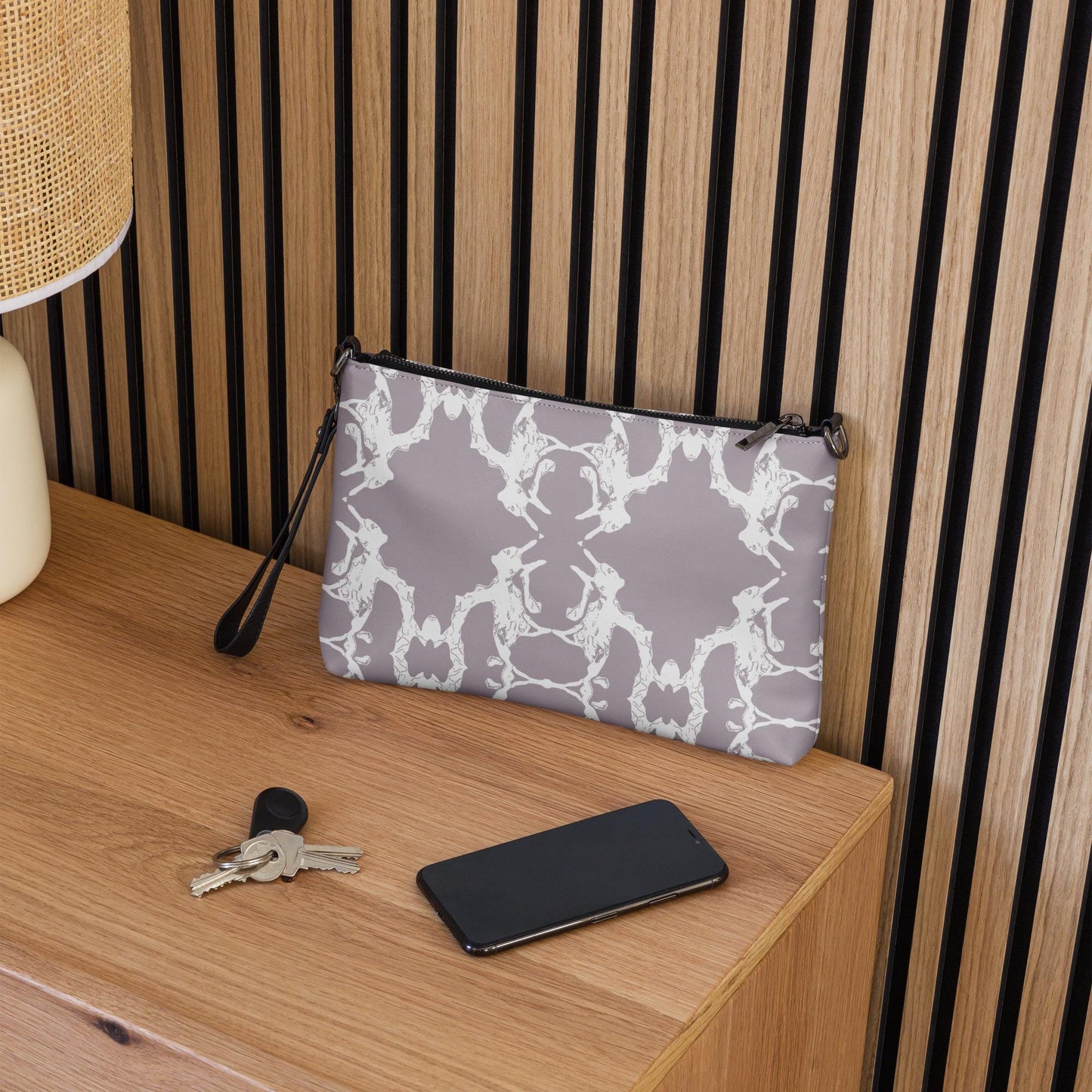 Stylish Gray Patterned Clutch & Crossbody Bag - Versatile 2-in-1 Accessory, Metallic Pearl Purple Bag
