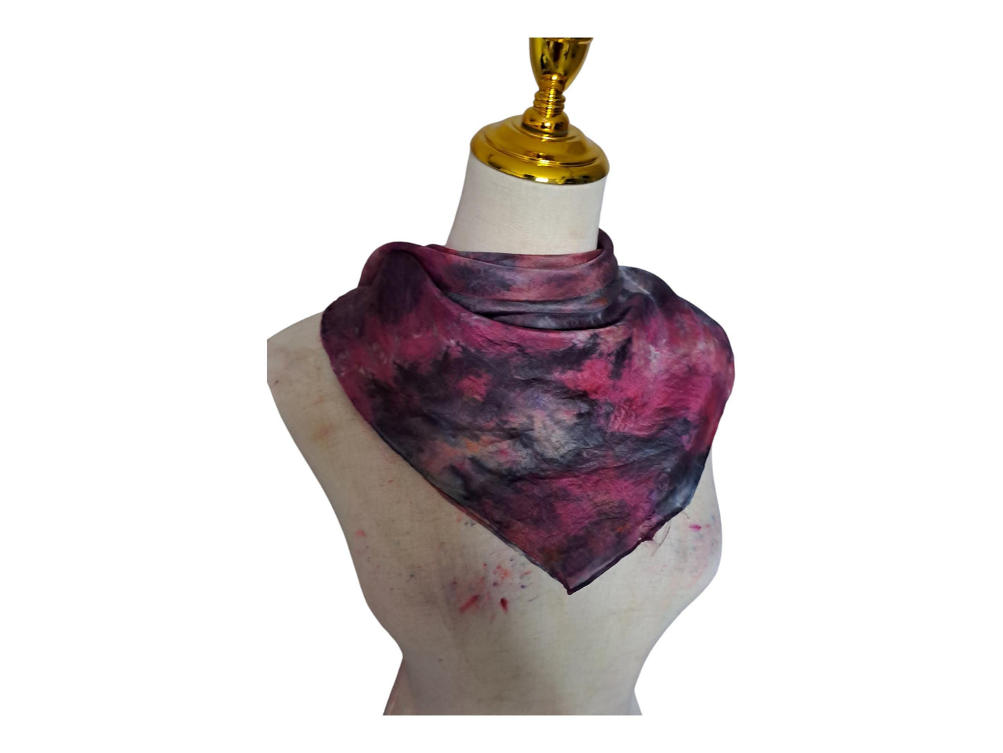 Ice-Dyed Red and Black Silk Scarf - Lightweight Neckerchief