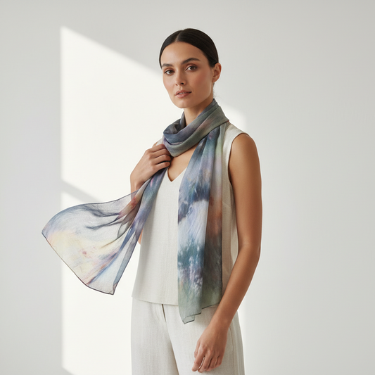 Handmade Rose Gold Ice-Dyed Silk Scarf: Luxurious Summer Shawl