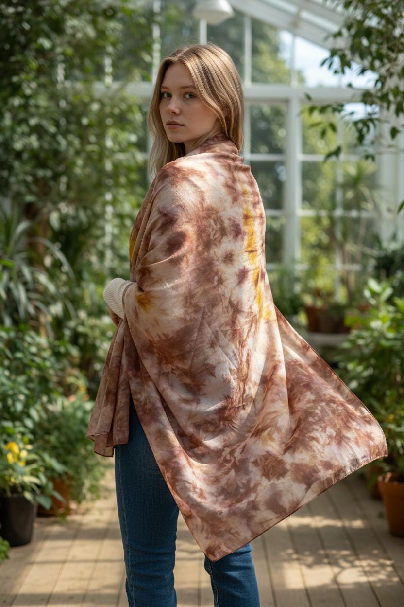 Bronze Rose Shawl: Elegant Silky Scarf