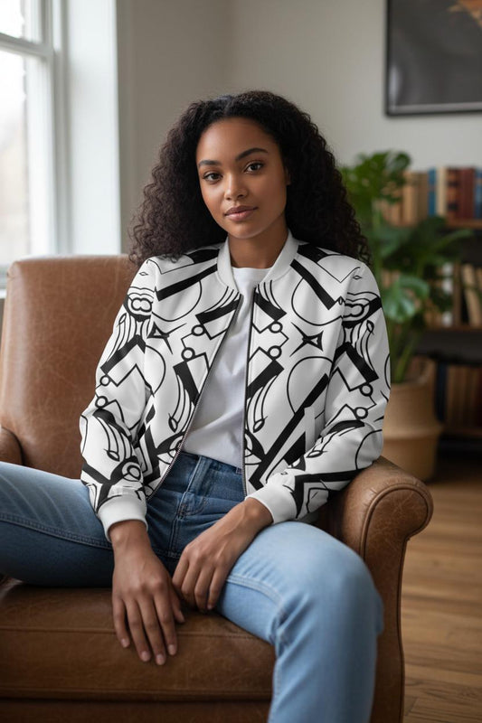 Abstract Bomber Jacket: Graphic Print, Plus Size Fashion