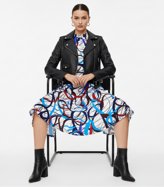 Long Sleeve Midi Dress- Abstract Printed Dress