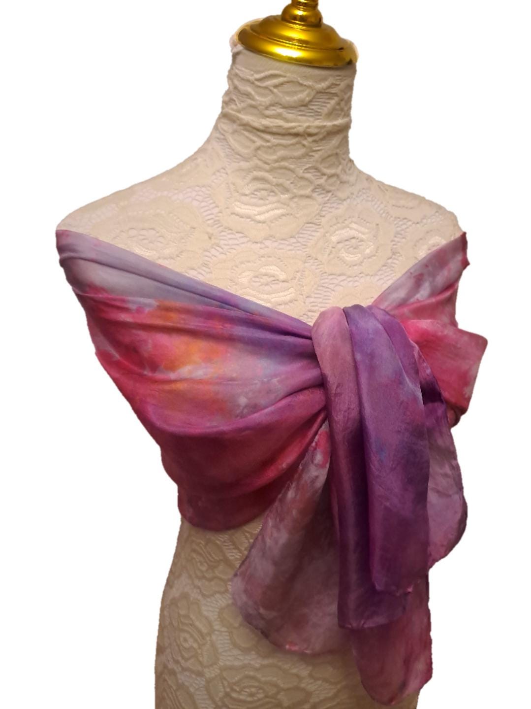 Elegant Silk Scarf: Pink & Purple Shawl, Lightweight Travel Accessory