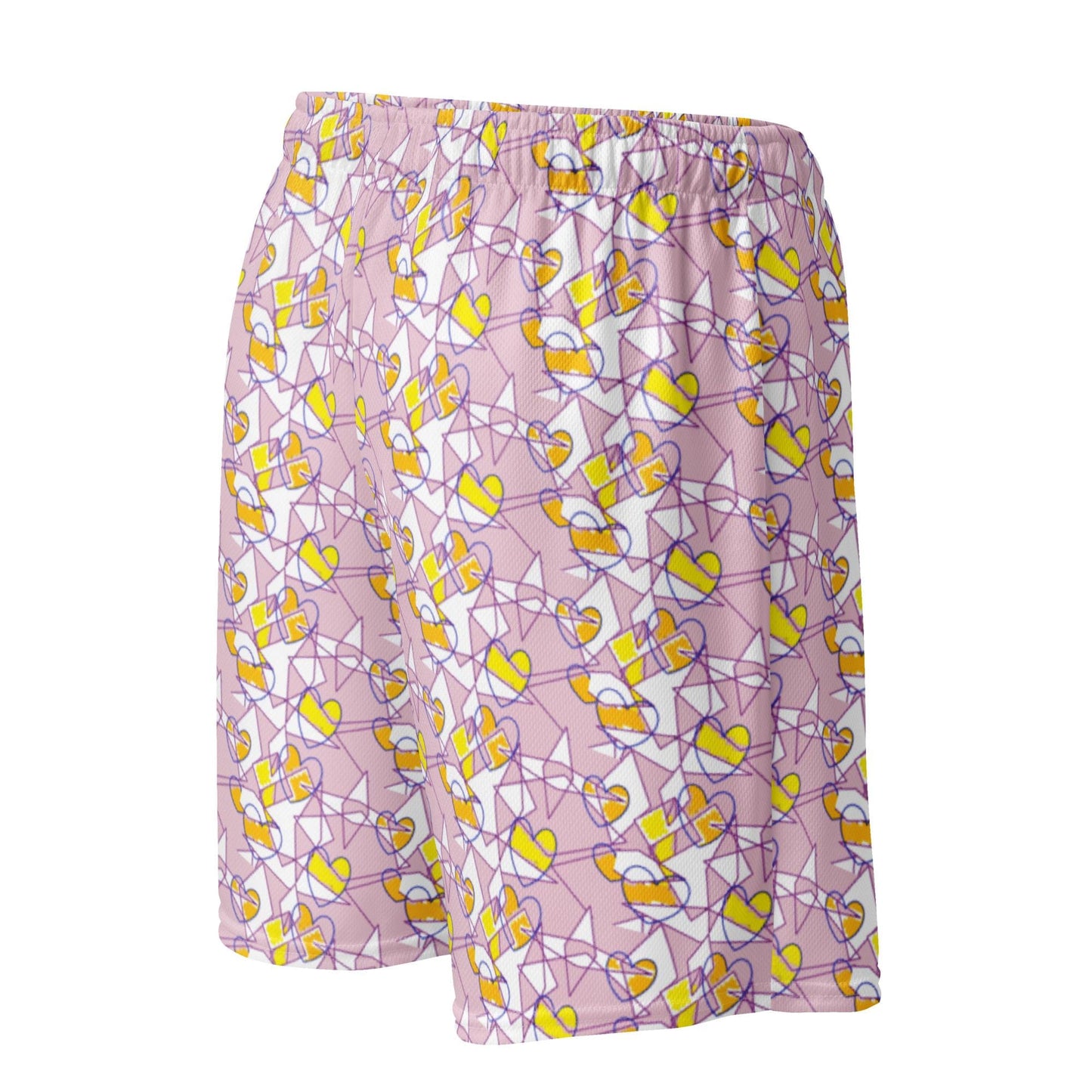 Women Mesh Shorts- Cute & Comfy Summer Shorts with Yellow and Pink Abstract Pattern