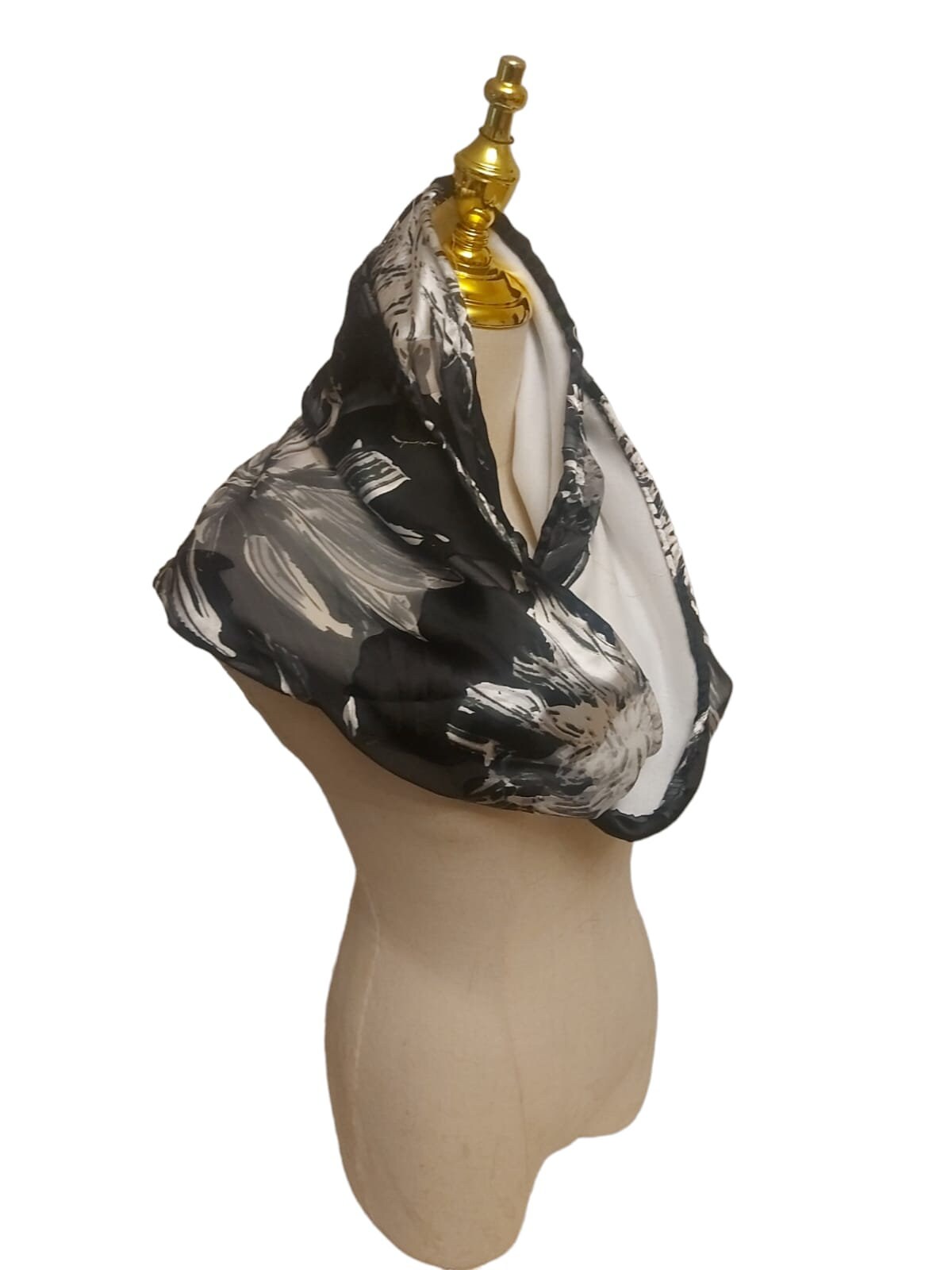 Floral Silver and Black Infinity Scarf: Sheered Jersey Scarf