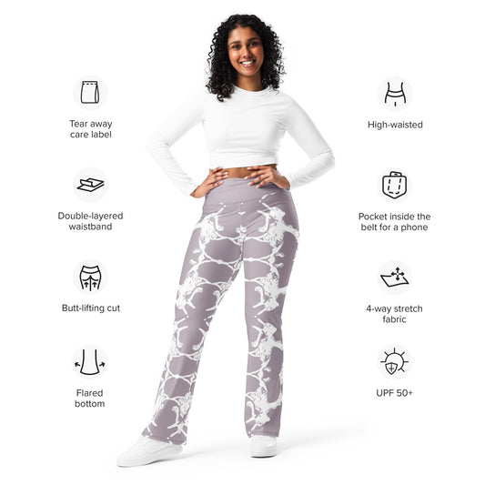 Abstract Print Wide-Leg Trousers: High-Waisted Pearl Pink Leggings