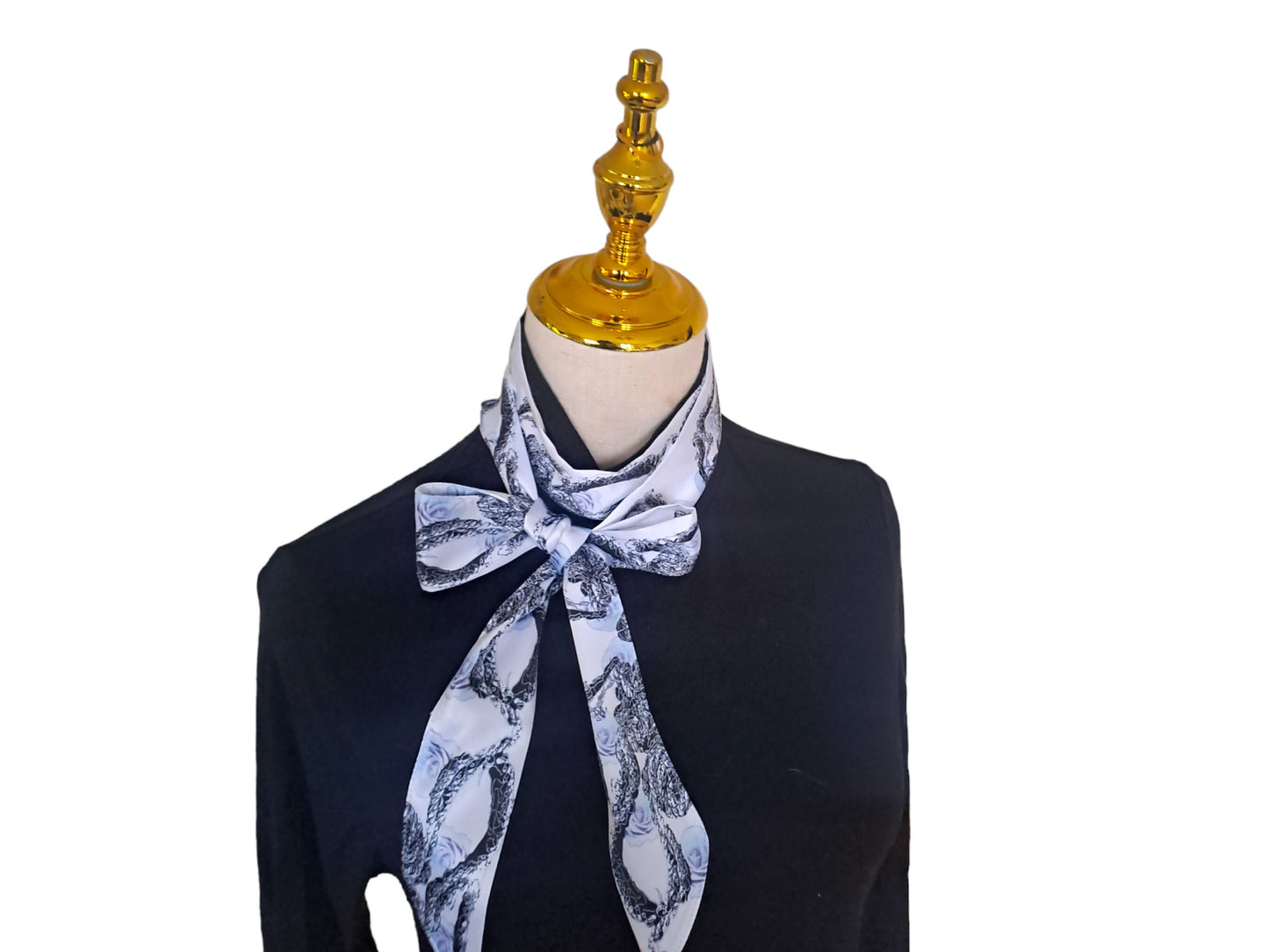 Silky smooth super thin neck tie, for women gift for a loved one, white and black coloured neck scarf, head and hair tie, gift for her