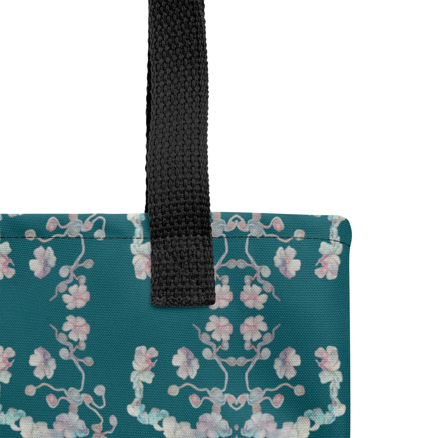 Floral Tote Bag: Green & White Print, Unisex Cotton Handles