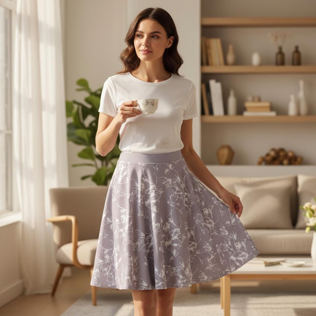 Lavender Floral A-Line Midi Skirt – Soft Flowing Summer Skirt