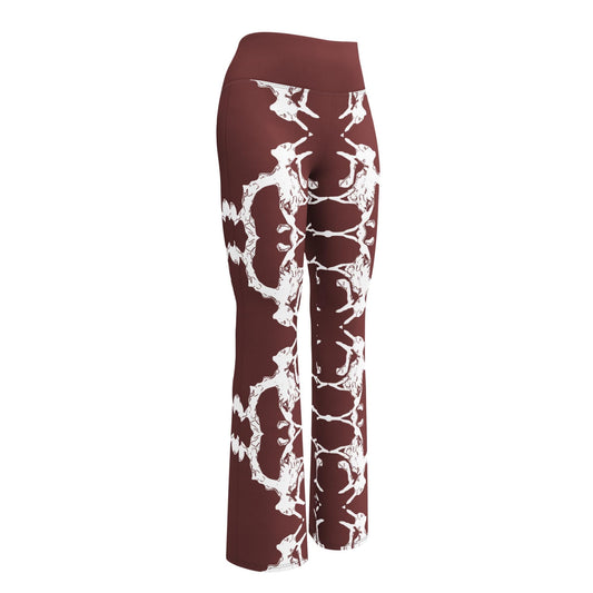 Abstract Flare Leggings: High-Waisted Brown & White Trousers