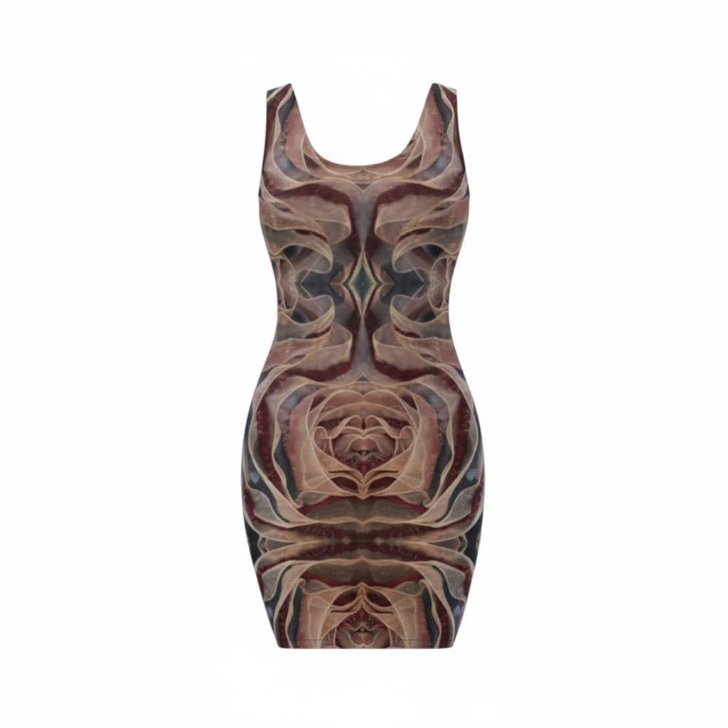 Abstract Rose Bodycon Dress: Sleeveless Fitted Dress