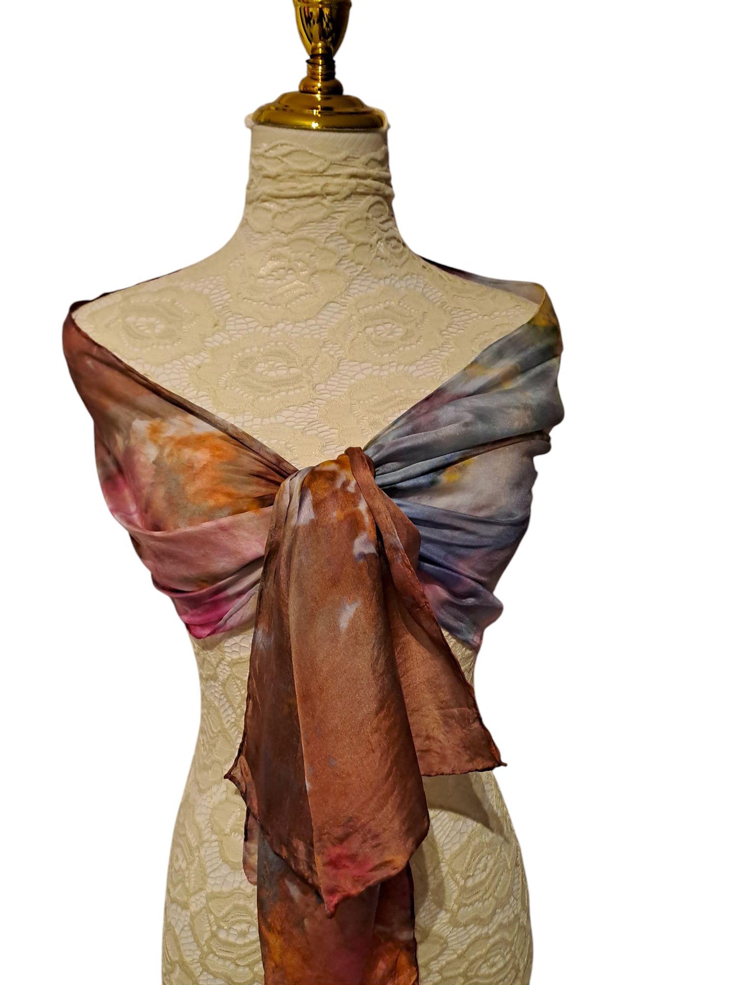 Ice-Dyed Long Scarf: Bronze & Blue Lightweight Soft Shawl