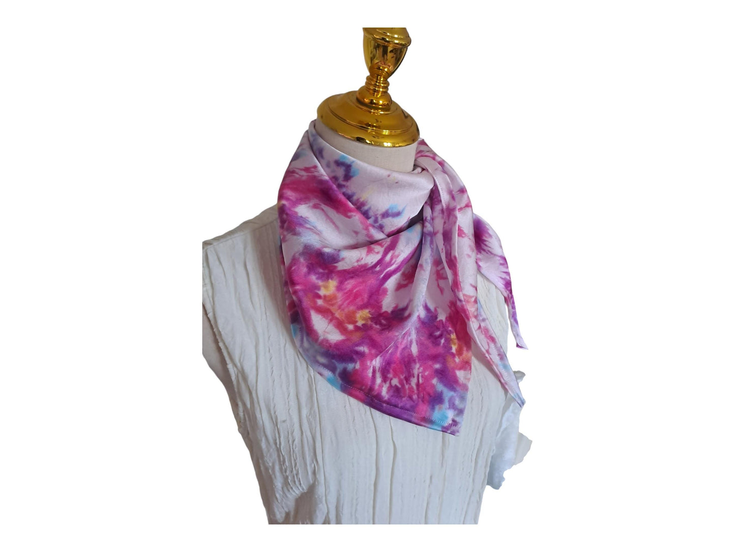 Purple tie dyed scarf, handmade mulberry silk triangle scarfs, soft shiny scarf.