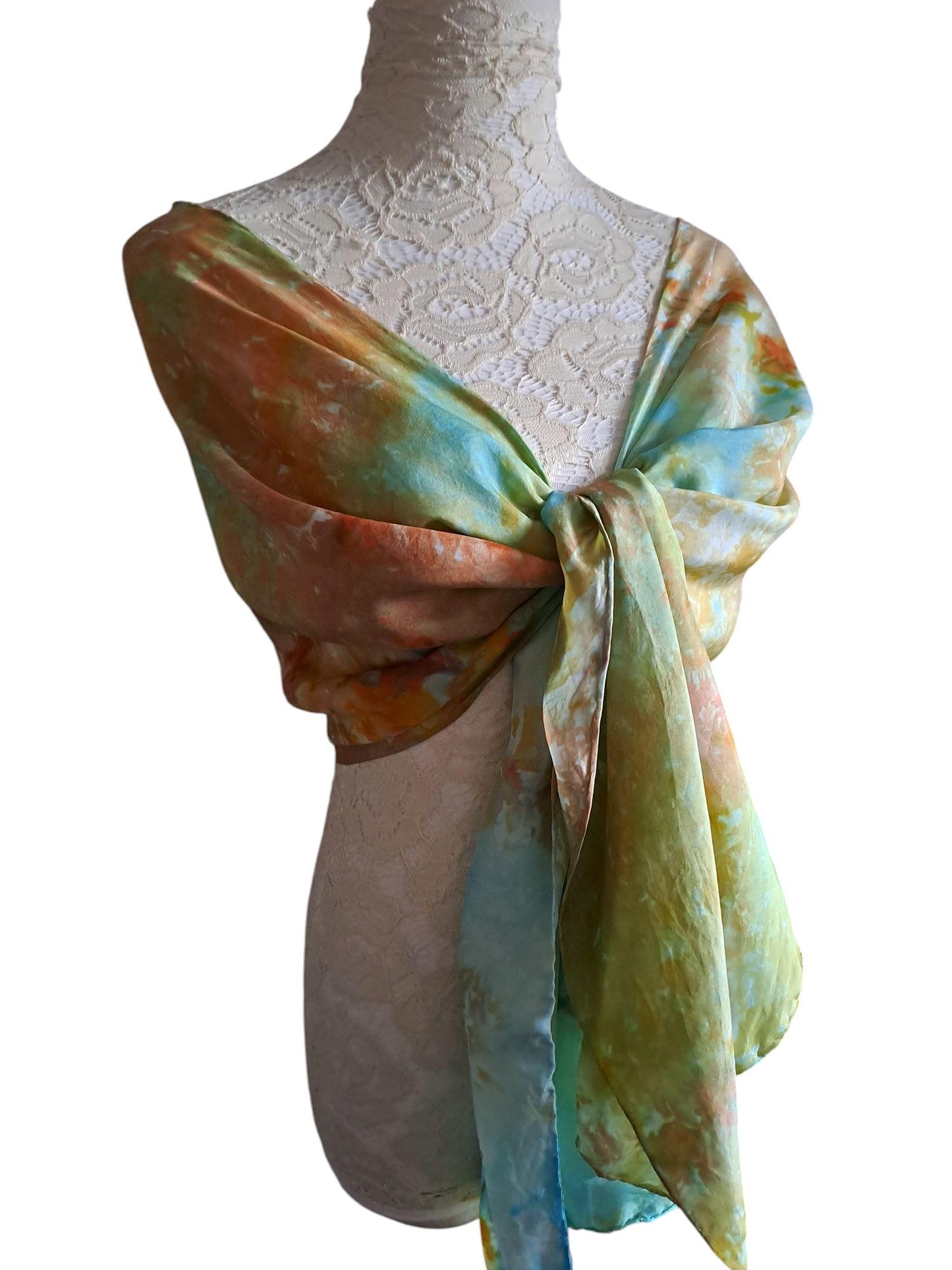 Watercolor Silk Shawl: Golden Yellow Habotai, Rustic Bronze Icedye