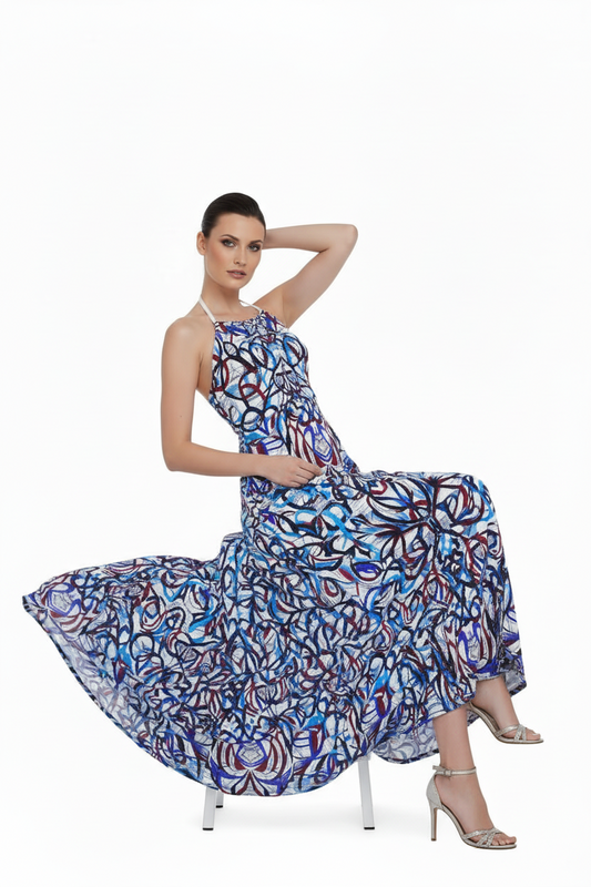 Halterneck Abstract Expressionist Halter backless Maxi Dress
