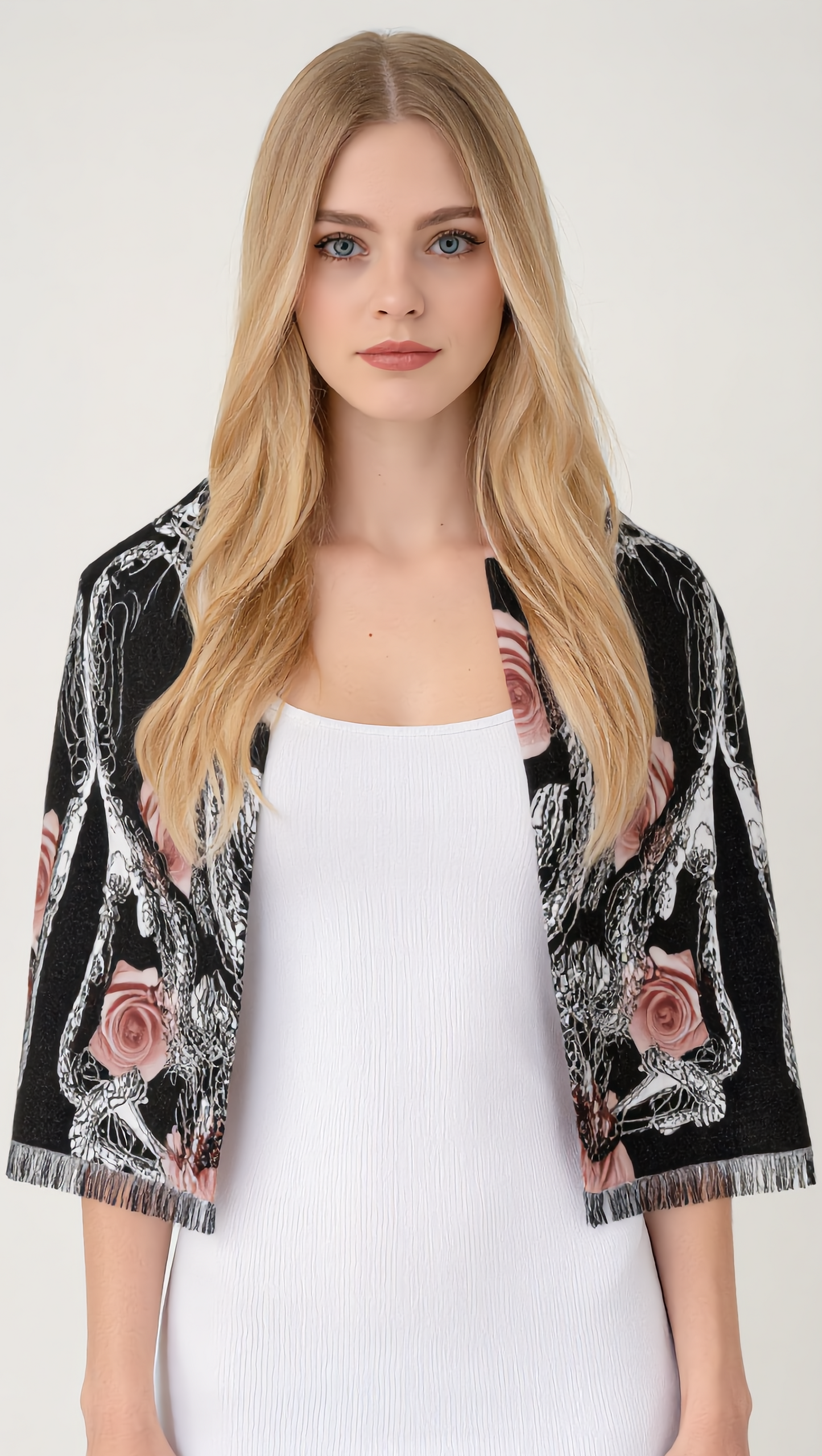 Rose & Snake Pattern Lightweight Scarf — Black Floral Gothic Wrap