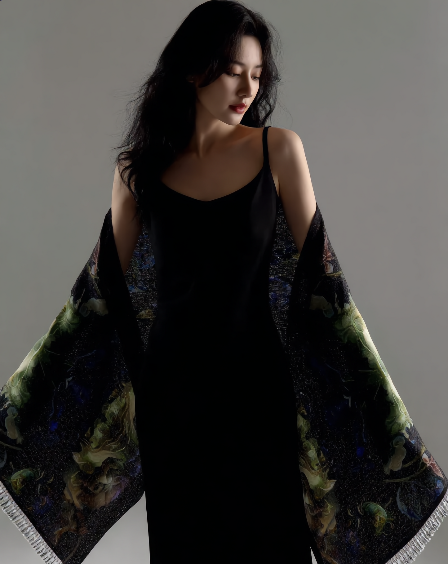 Dark Floral Lightweight Scarf — Subtle Abstract Garden Print