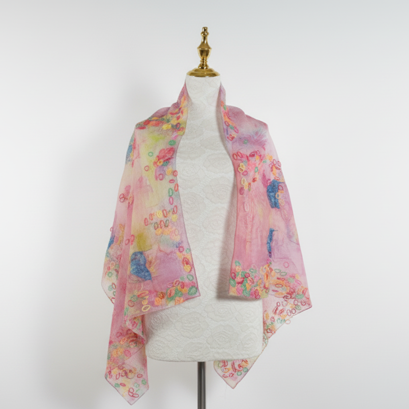 Pink and lime green scarf with rubber bands lace