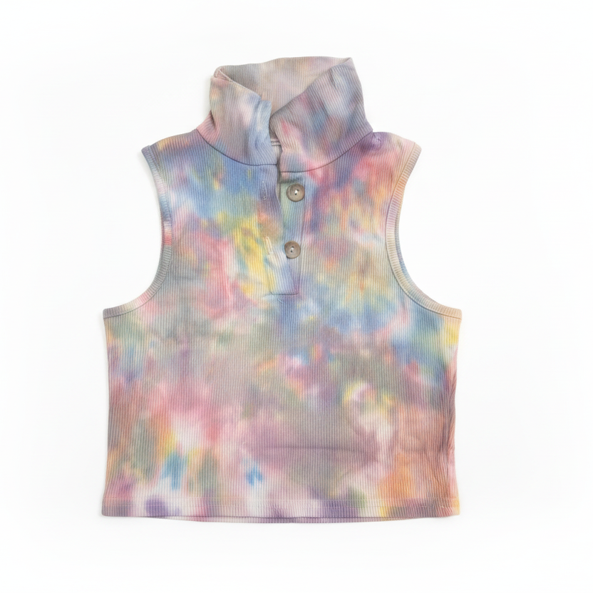 Pastel Tie-Dye Sleeveless Ribbed Top