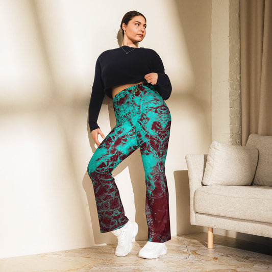 High-Waisted Flare Leggings: Recycled Polyester Stretchy Yoga Pants
