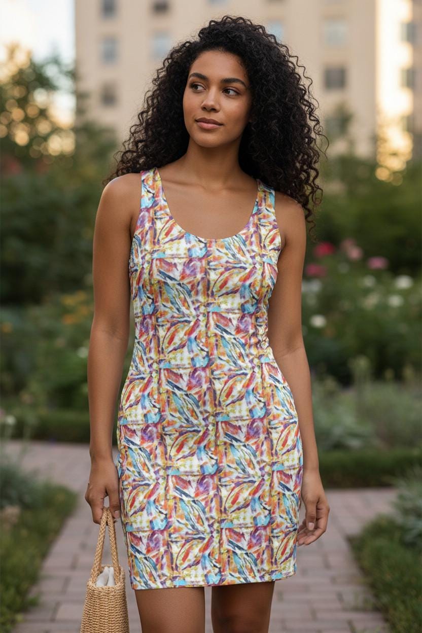 Abstract Bodycon Dress: Multi-Colored Summer Celebration Gown
