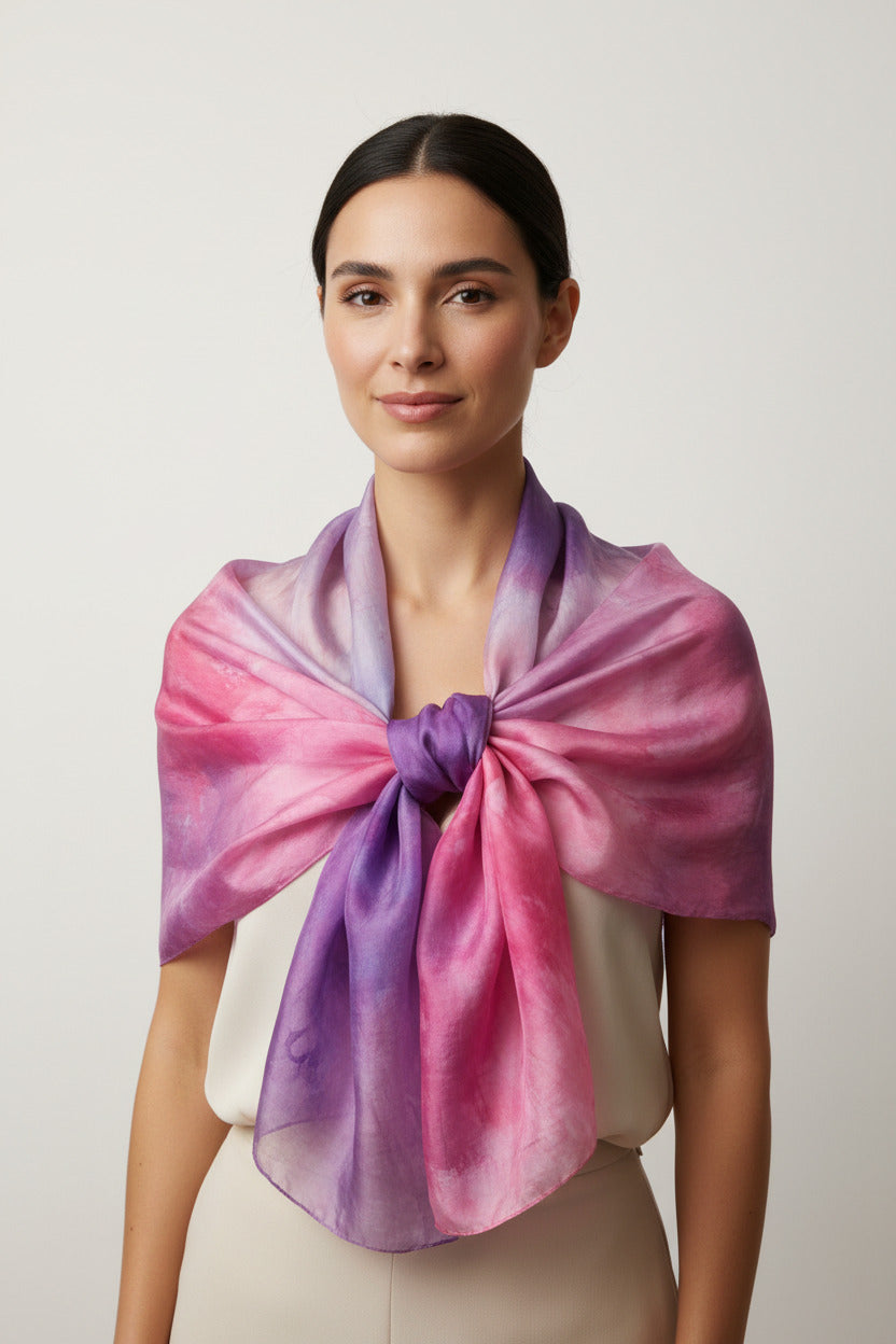 Elegant Silk Scarf: Pink & Purple Shawl, Lightweight Travel Accessory