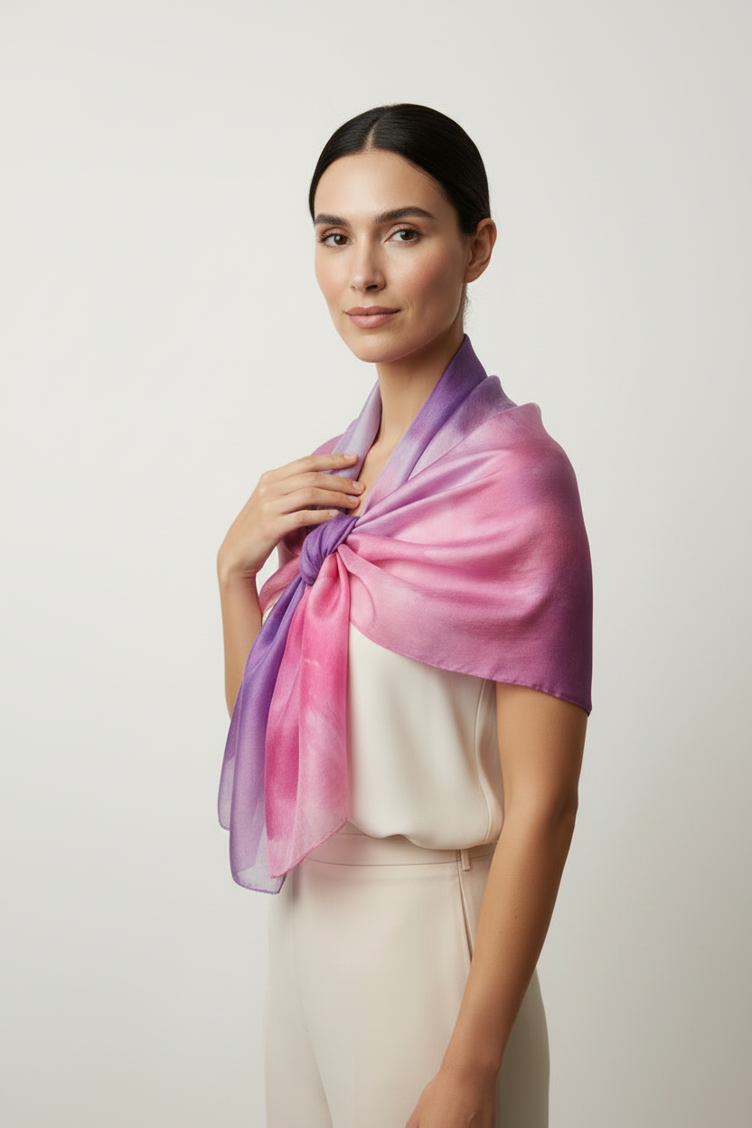 Elegant Silk Scarf: Pink & Purple Shawl, Lightweight Travel Accessory