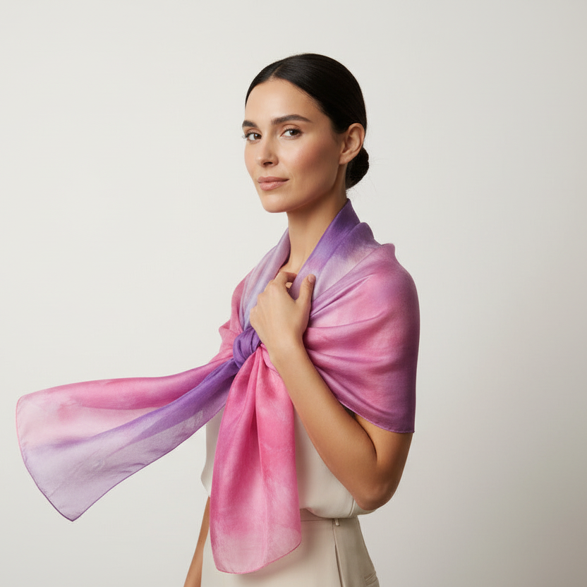 Elegant Silk Scarf: Pink & Purple Shawl, Lightweight Travel Accessory