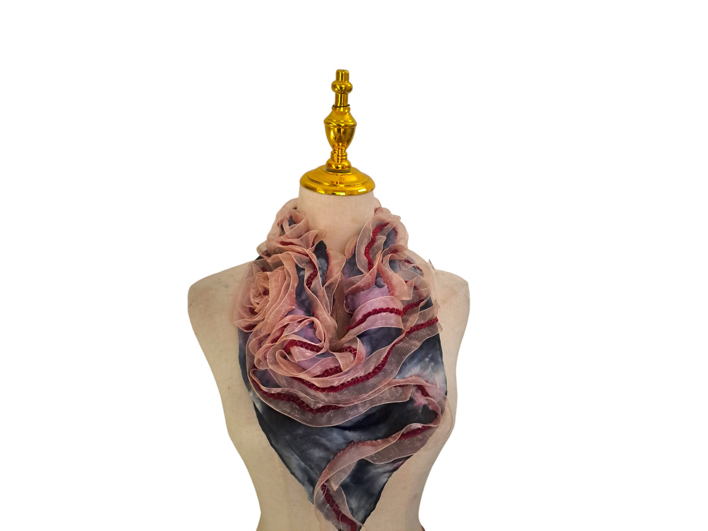 Pink Silk Scarf with Golden Organza Ribbon: Elegant Neck Scarf