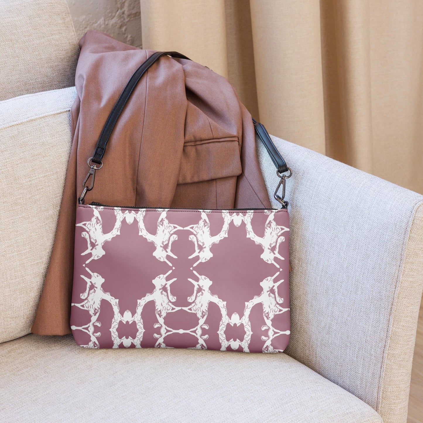 Patterned Pink Clutch Crossbody Bag: Faux Leather 2-in-1 Accessory