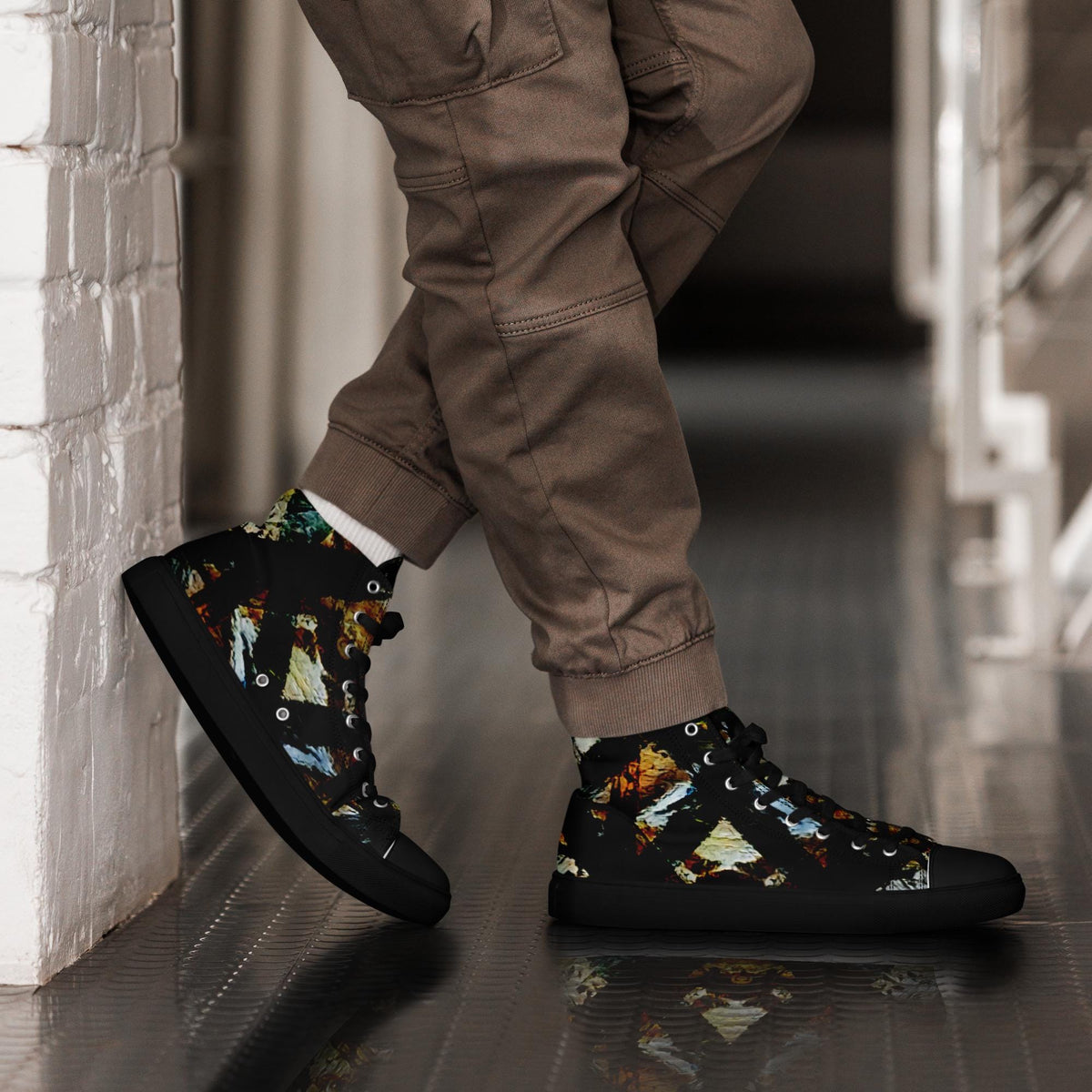 Men's Abstract Painted High Top Canvas Shoes: Streetwear Sneakers