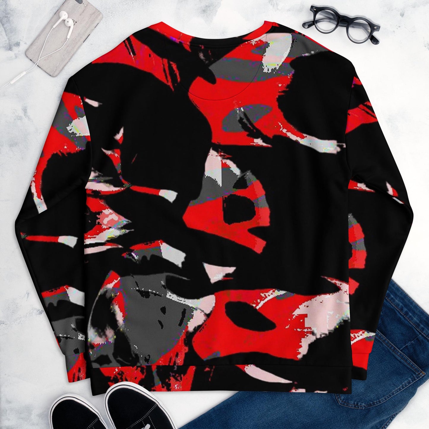 Abstract Print Fleece Jumper: Unisex Long Sleeve Cozy Pullover