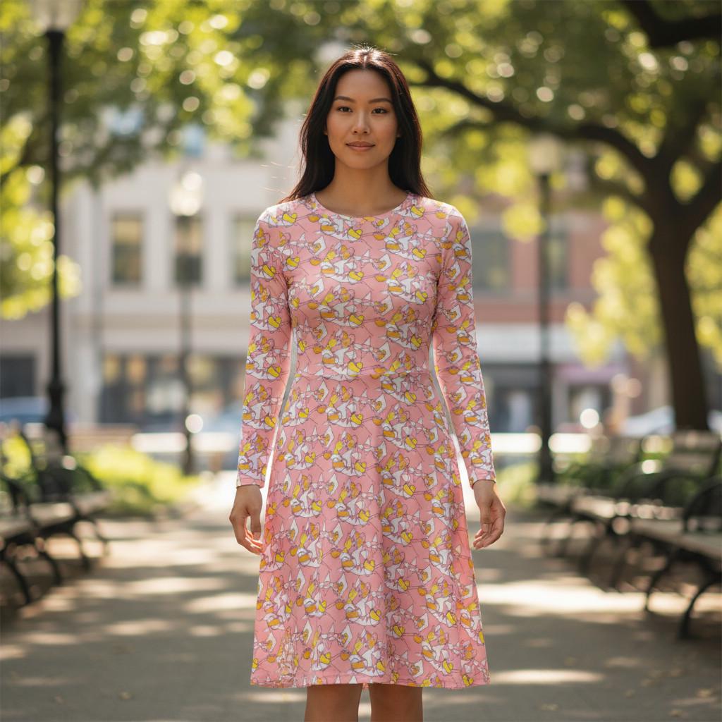 Pastel Pink Patterned Casual Dress