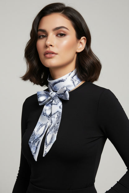 Silky smooth super thin neck tie, for women gift for a loved one, white and black coloured neck scarf,  head and hair tie, gift for her