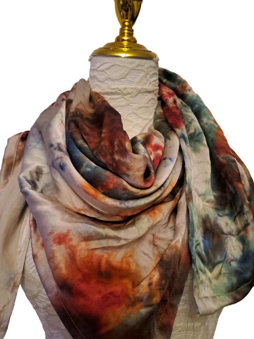 Vibrant Silk Satin Scarf: Shimmering Elegance with Rich Colour
