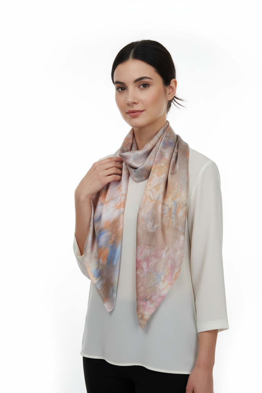Hand-Painted Silk Scarf: Earthy Watercolor Wearable Art