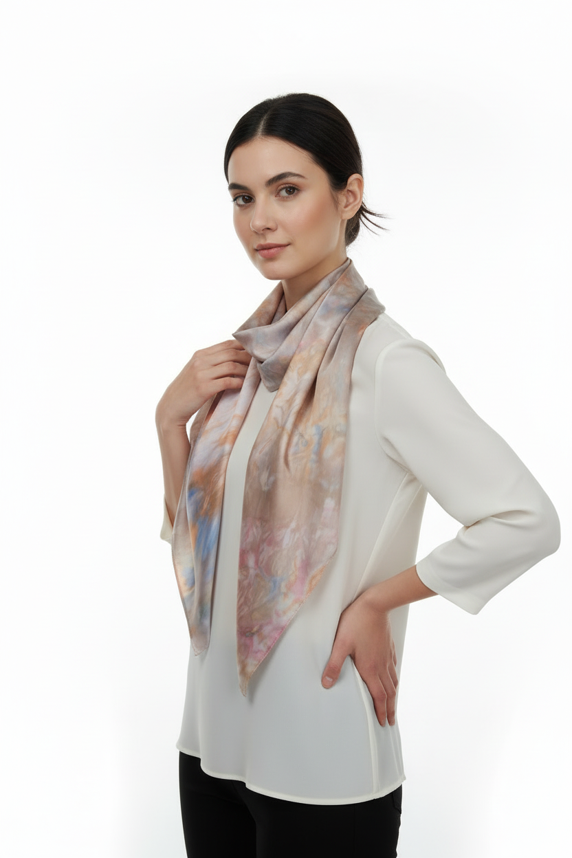 Hand-Painted Silk Scarf: Earthy Watercolor Wearable Art