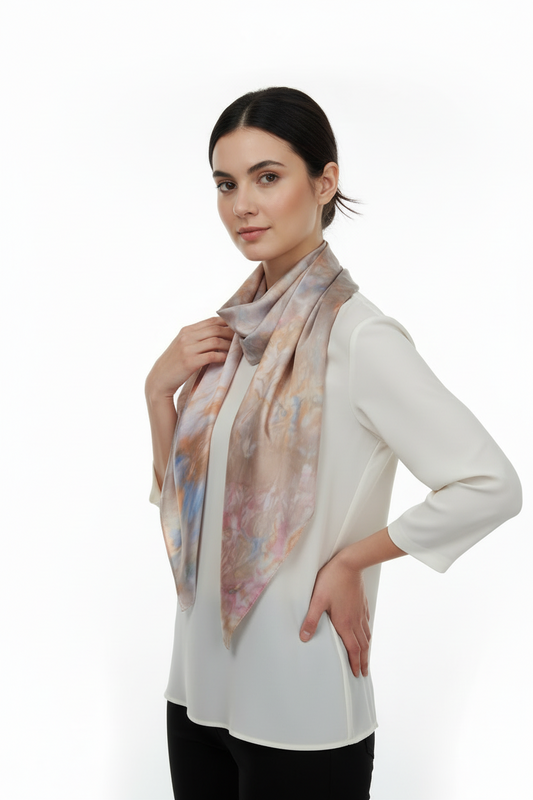 Hand-Painted Silk Scarf: Earthy Watercolor Wearable Art