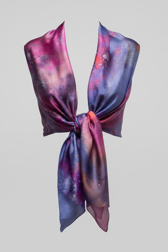 Ice Dyed Scarf: Vibrant Blue Purple Pink Lightweight Silk Scarf