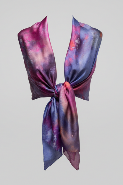 Ice Dyed Scarf: Vibrant Blue Purple Pink Lightweight Silk Scarf