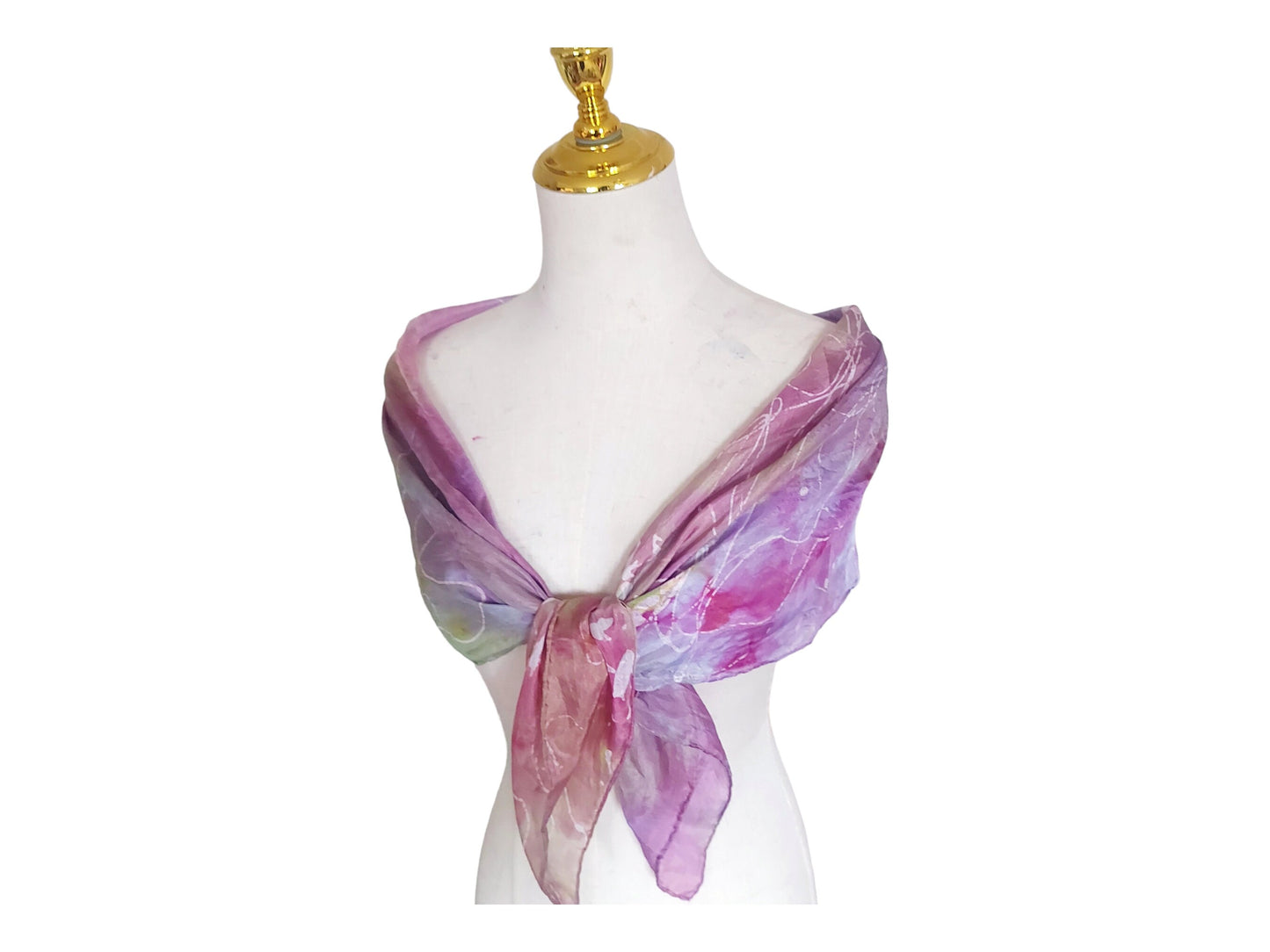Pink and Green Batik Silk Scarf with Metallic Accents