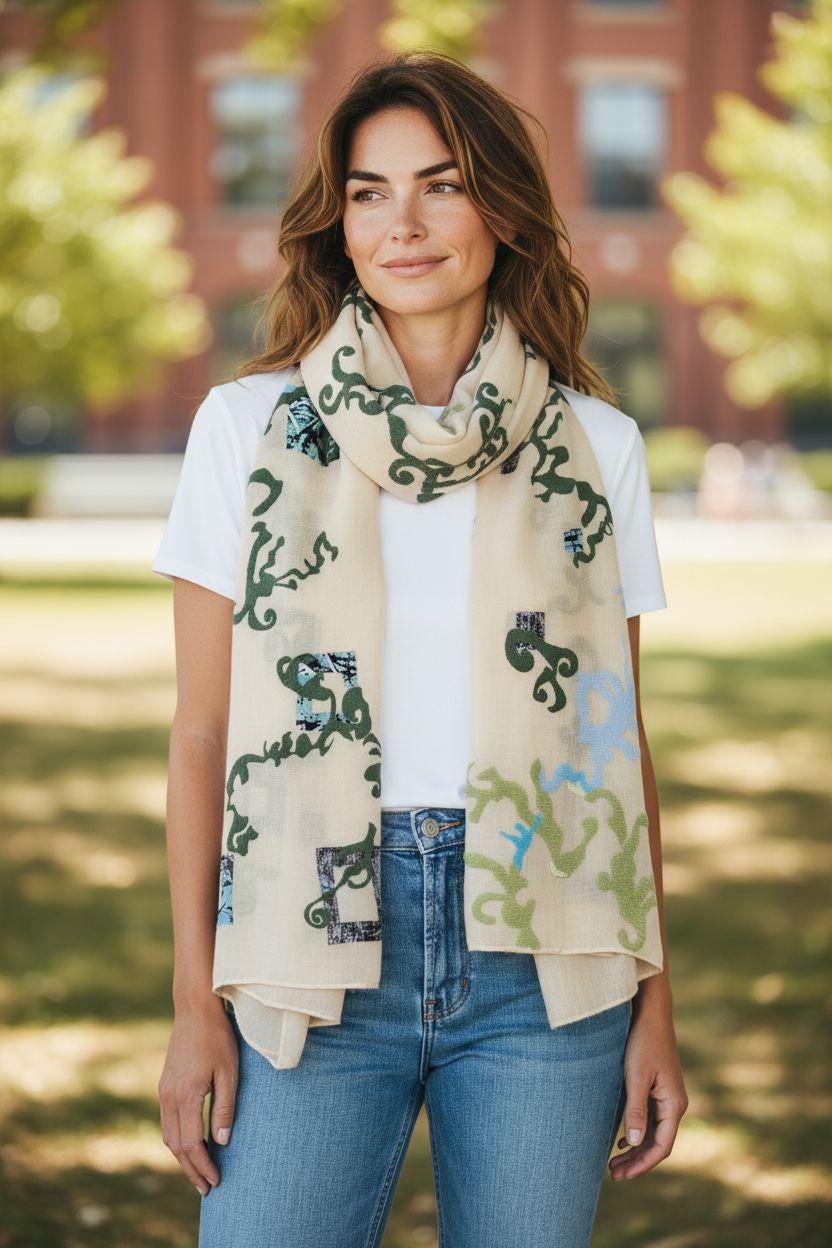 Boho Summer Shawl Wrap: Lightweight Beige Scarf with Puffy Swirls