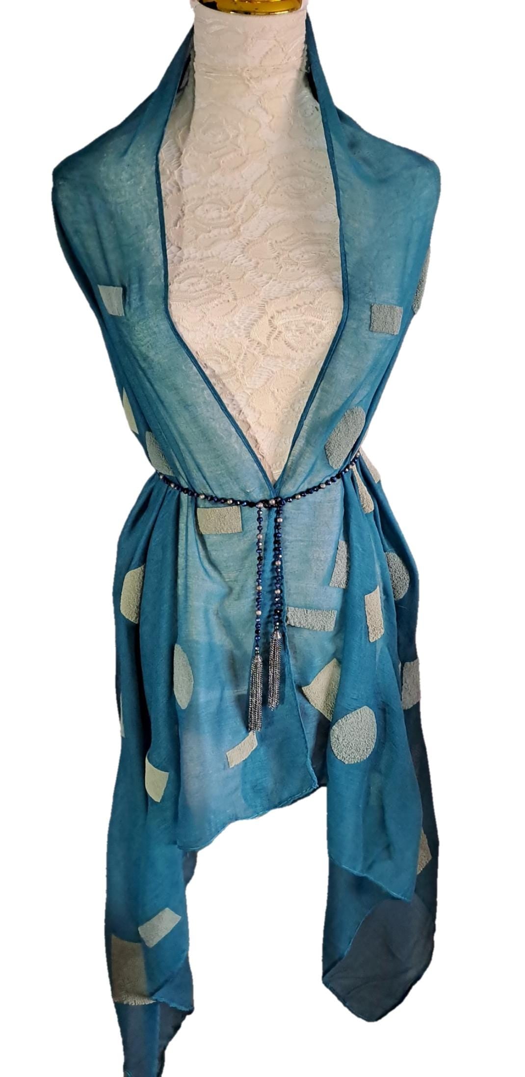 Elegant Teal Dream Shawl, Playful Polka Dots Wrap for Chic Evenings