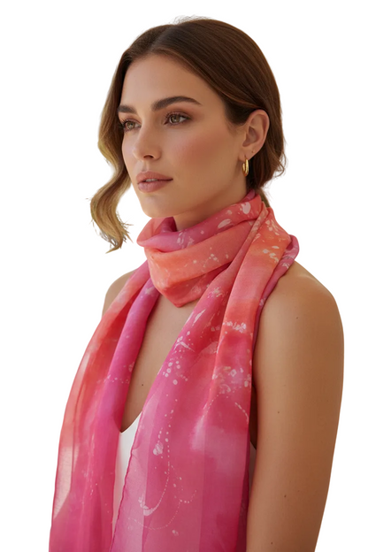 Handcrafted Batik Silk Scarf: Pink Blossoms, Light Purple Accessory