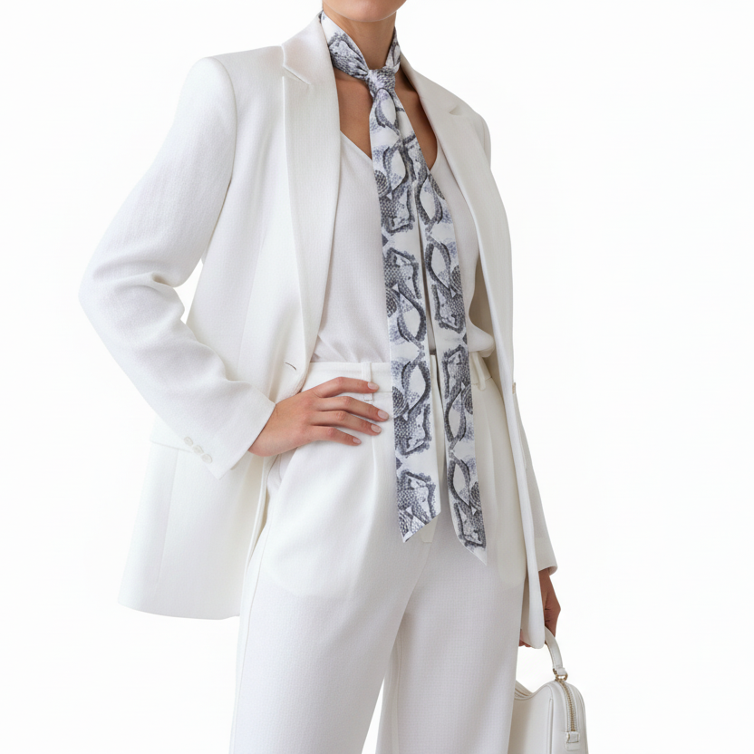 Silky smooth super thin neck tie, for women gift for a loved one, white and black coloured neck scarf,  head and hair tie, gift for her